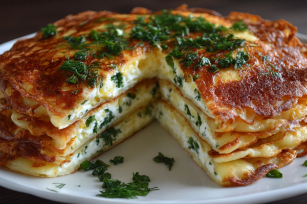 Весенний блинный пирог с сыром и зеленью: слоистый, ароматный и очень вкусный &mdash; подаю к чаю и на ужин