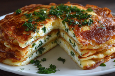 Весенний блинный пирог с сыром и зеленью: слоистый, ароматный и очень вкусный &mdash; подаю к чаю и на ужин