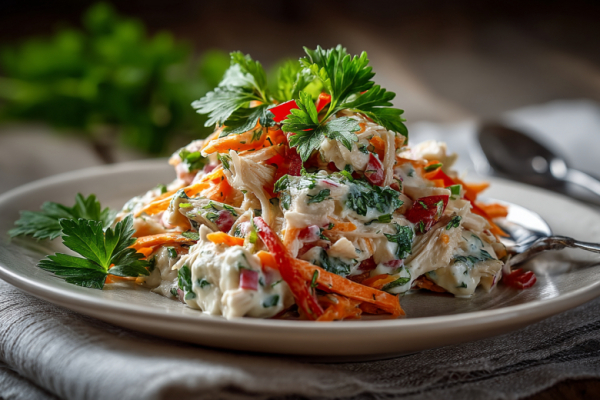 Грузинский салат &laquo;Ацецили&raquo; с куриной грудкой и болгарским перцем: в составе самые простые продукты