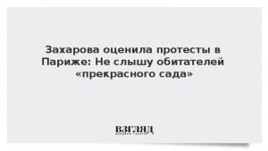Захарова оценила протесты в Париже: Не слышу обитателей «прекрасного сада»
