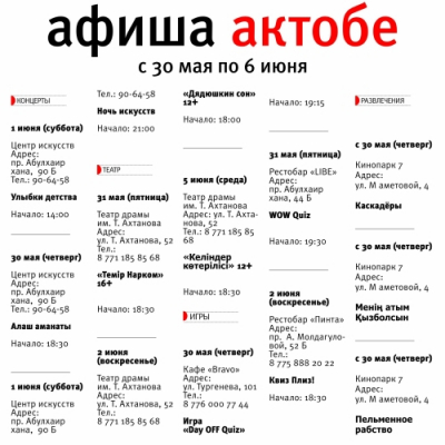 Афиша Диапазона. Куда сходить в Актобе
